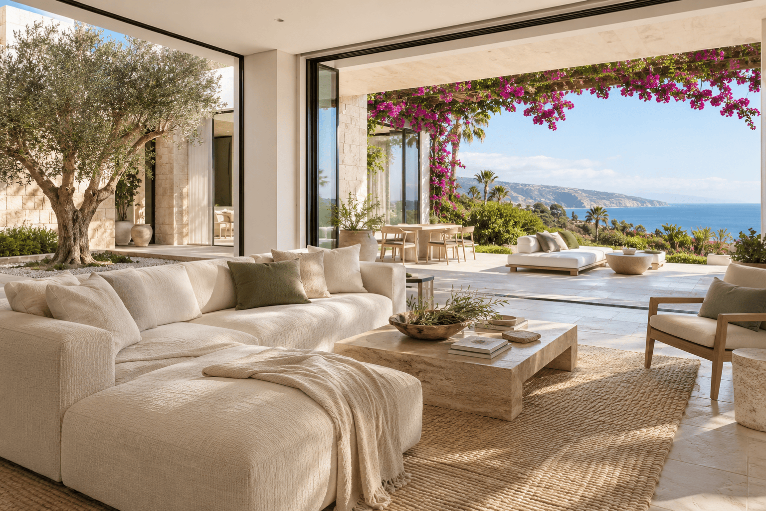 Architectural concept of a light-filled room opening to outdoor living
